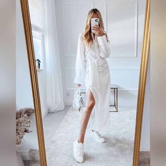 BLOGGERS FAV ZARA NWT XS SATIN DAPPED SKIRT White pearl - Picture 4 of 14